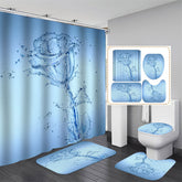 Lofaris 3D Romantic Light Blue Water Rose Bathtub Shower Curtain